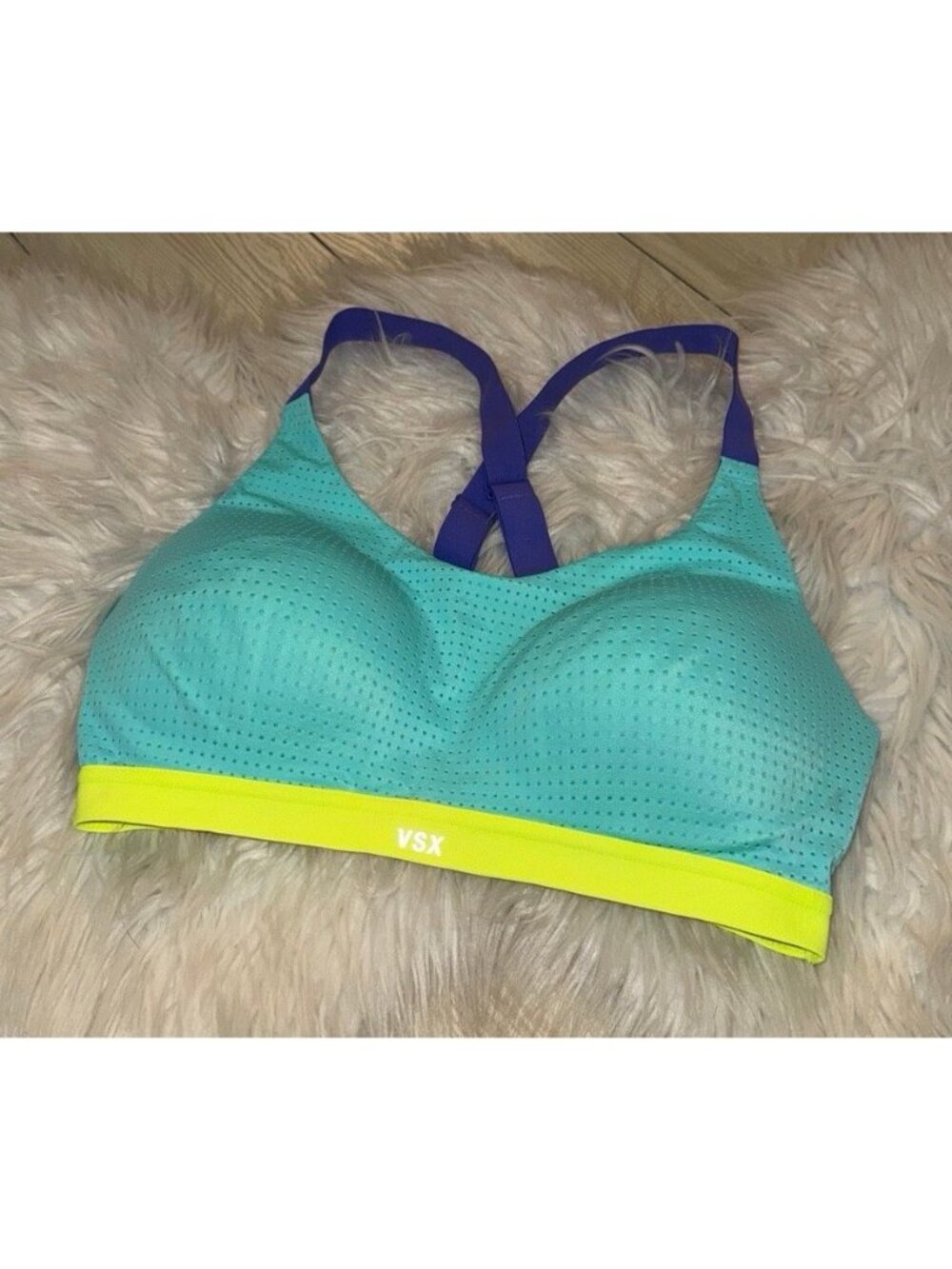 Victorias Secret VSX Sport Mesh Sports Bra Crossback Lined WF Womens 34D Blue